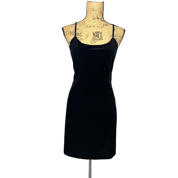 Onyx Nite Dress Womens 10/12 Black Velvet Romantic Gothic‎ Chic Stretchy 90s Y2K - Picture 1 of 6